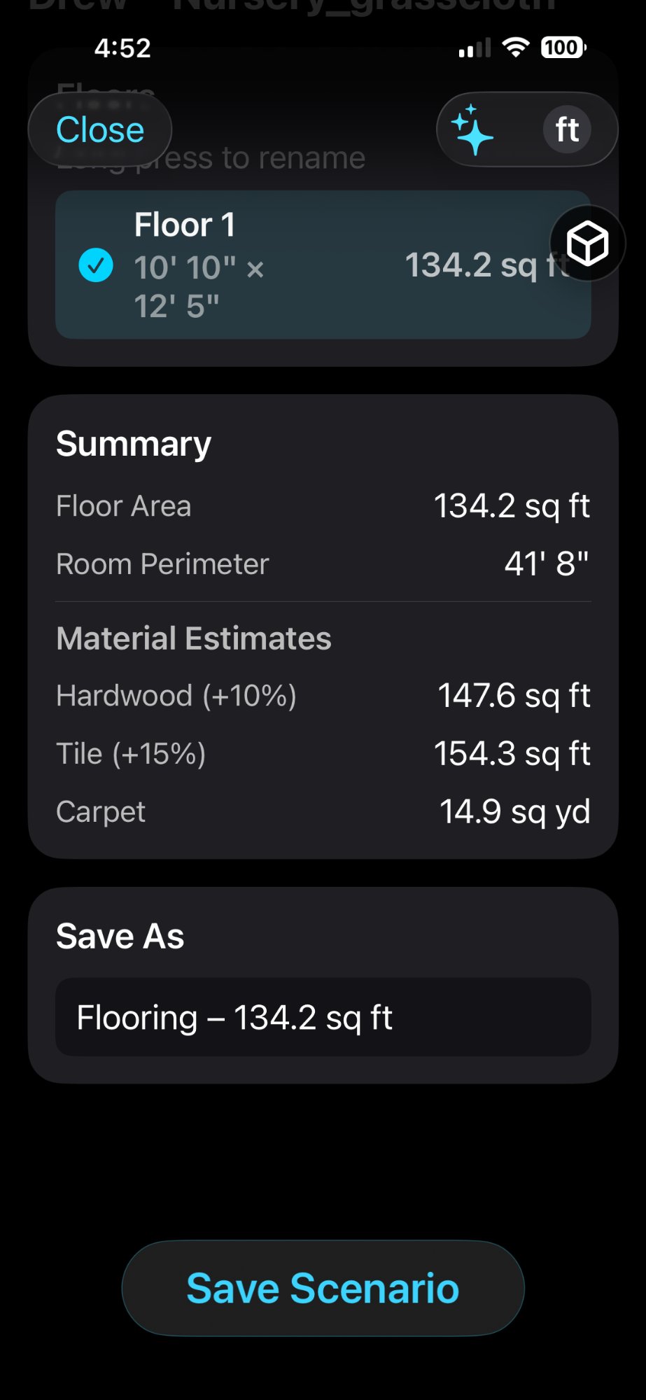 Floor material estimator with overage allowance for hardwood, tile, and carpet