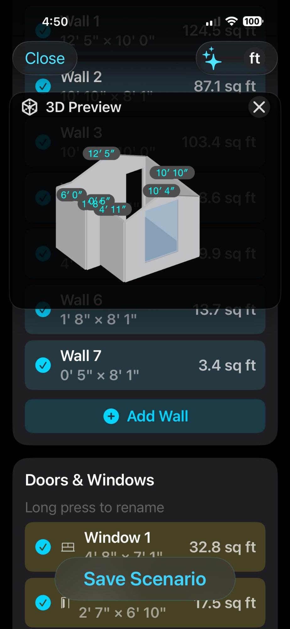 Interactive 3D room model and 2D floor plan ready for PDF export