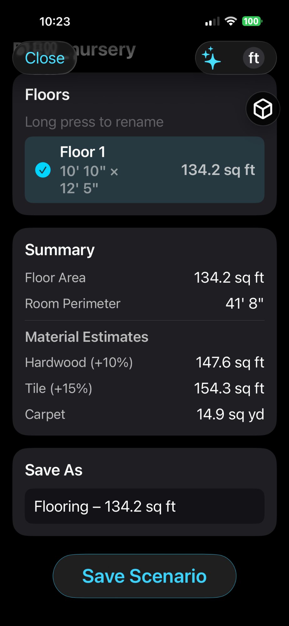 Floor material estimator with overage allowance for multiple surface types