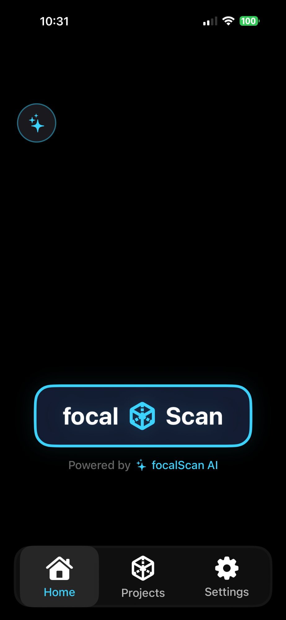 focalScan home screen showing saved room scans